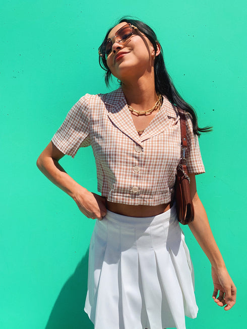 Vintage Summer Checked Top// Tan *HAI'S PICK*